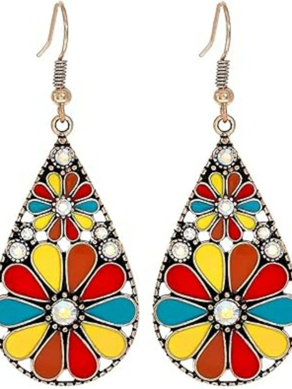 New Hippie or Boho Flower Teardrop Earrings Handmade Trendy Colorful Flower